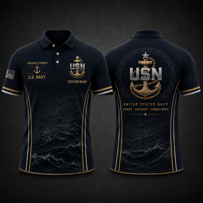 Custom Name Us Navy Chief Anchor Polo Shirt